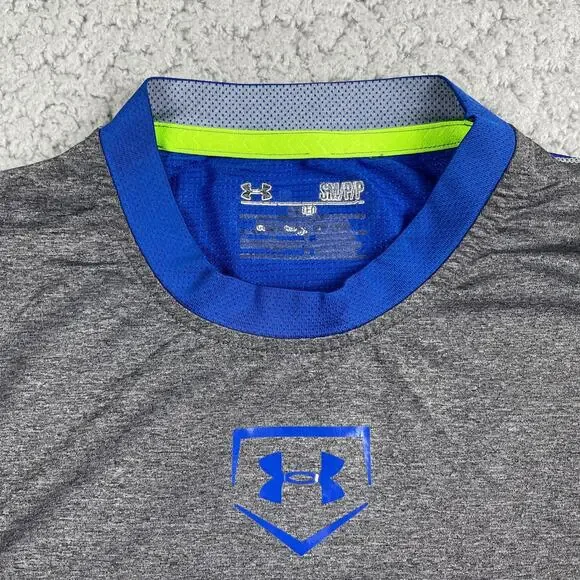 Under Armour Baseball Jersey Shirt Mens Small Fitted Blue Long Sleeve - Picture 2 of 9